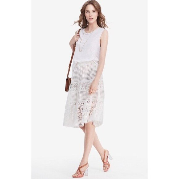 💕DIANE VON FURSTENBERG DVF💕 Tiana Lace Floral Skirt ~ White 2 NWT - Picture 4 of 16